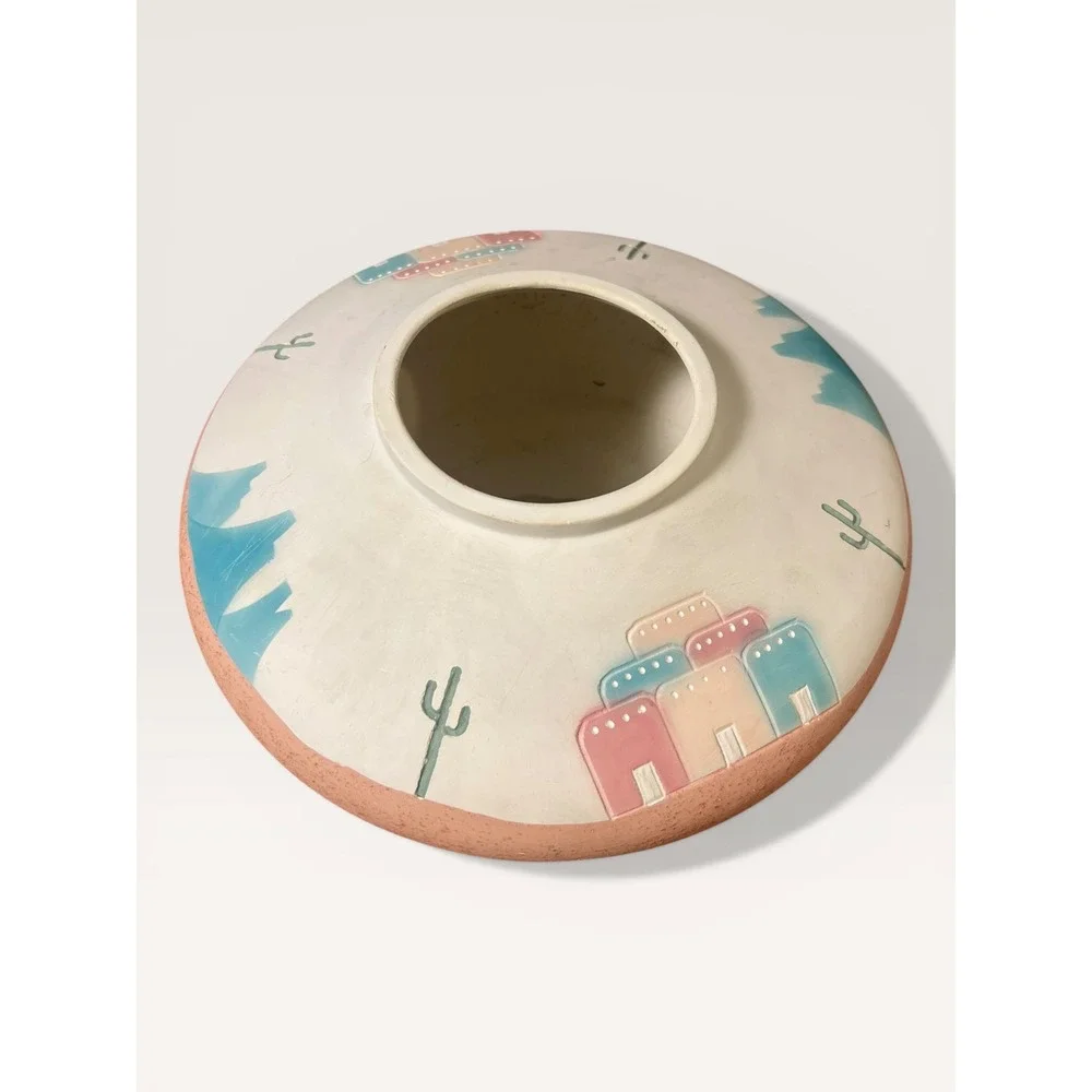 Vintage‎ Karo Southwest Pottery Vase Hand Painted Desert Pueblo Cactus 12 Inch